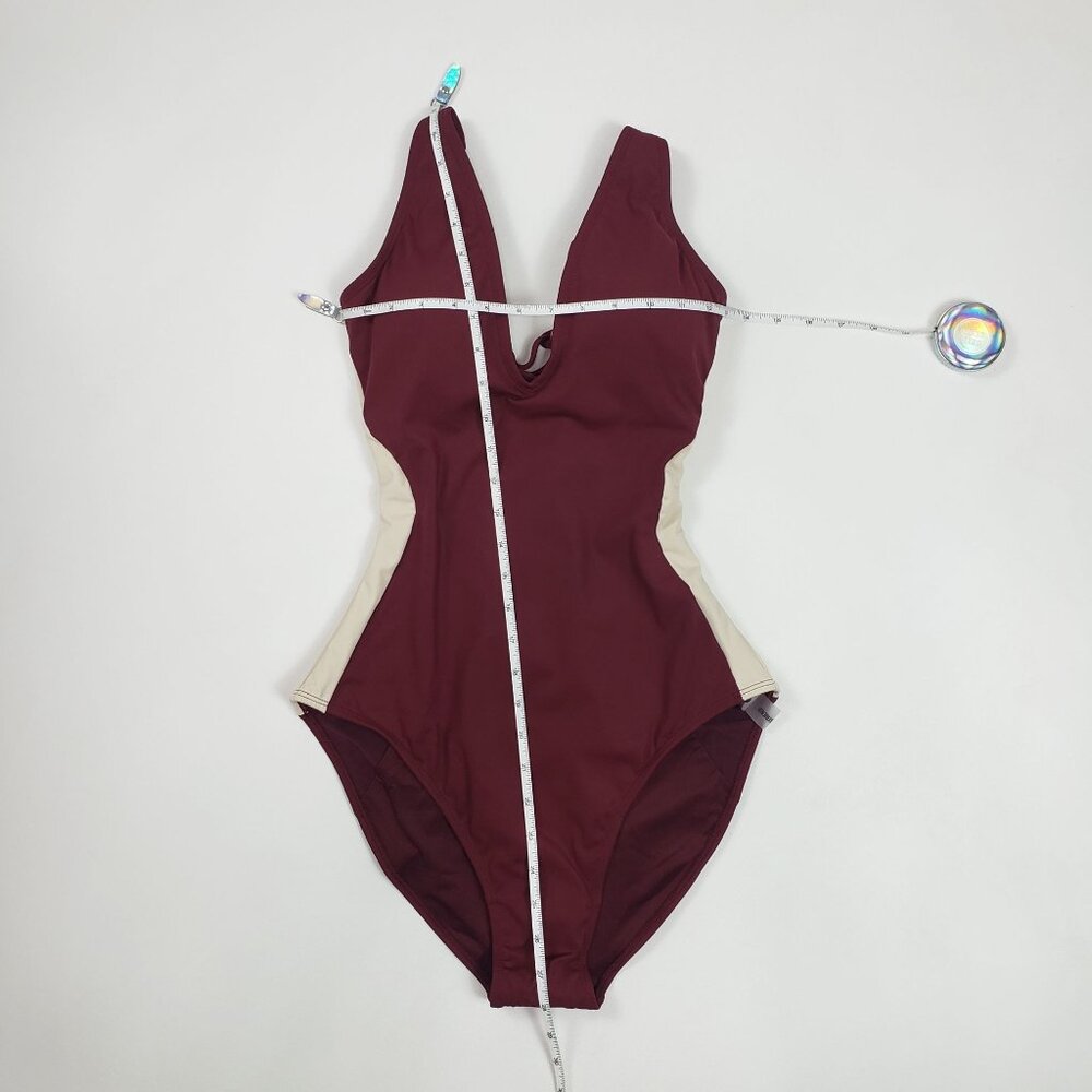 TA3 Plungey Contour One Piece Swimsuit Dark Cherry/Oat Medium X-Long Shaping NWT - Picture 4 of 13